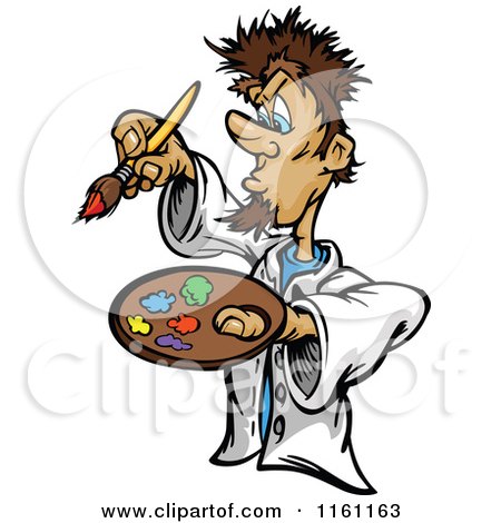 Cartoon of a Male Artist Painting - Royalty Free Vector Clipart by Chromaco