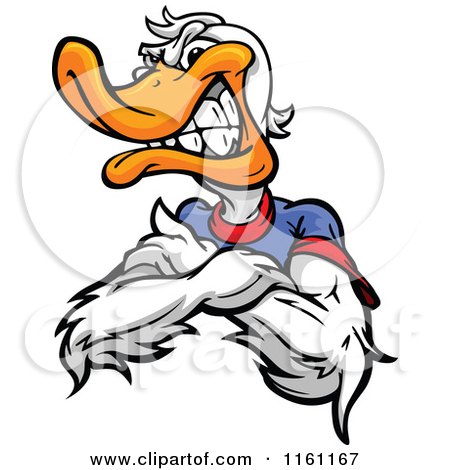 Cartoon of an Angry Duck Mascot with Folded Arms over His T Shirt - Royalty Free Vector Clipart by Chromaco