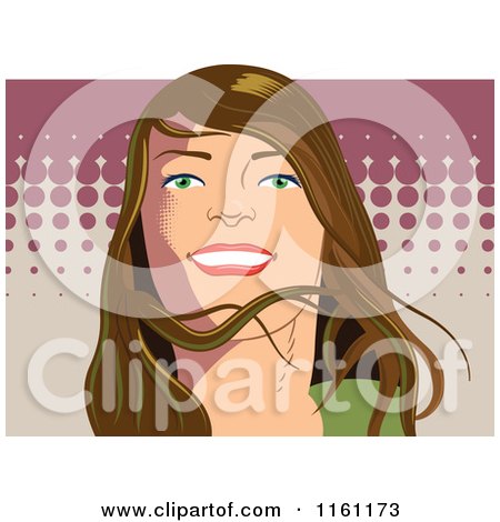 Clipart of a Happy Brunette Woman with Halftone - Royalty Free Vector Illustration by Frisko