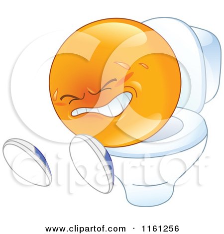 Cartoon of a Smiley Emoticon Pooping on a Toilet - Royalty Free Vector Clipart by yayayoyo
