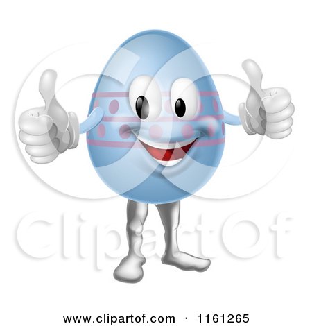 Cartoon of a Happy Blue Easter Egg Mascot Holding Two Thumbs up - Royalty Free Vector Clipart by AtStockIllustration