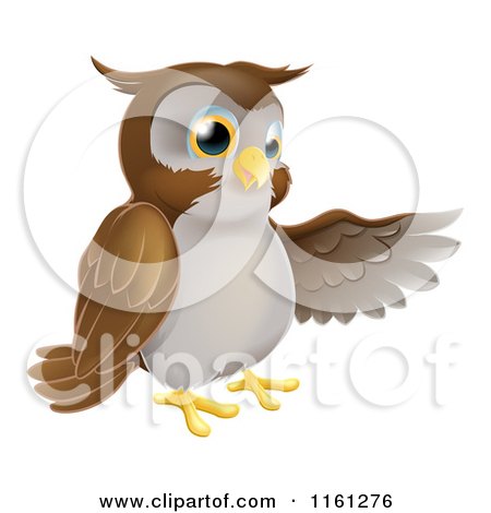 Cartoon of a Happy Owl Presenting or Pointing with His Wing - Royalty Free Vector Clipart by AtStockIllustration