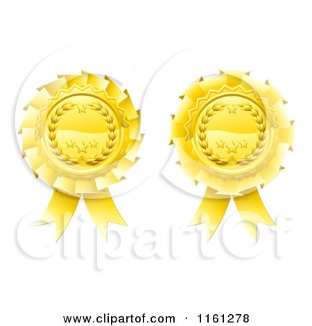 Clipart of Two Golden Laurel Wreath and Star Rosette Award Ribbons - Royalty Free Vector Illustration by AtStockIllustration