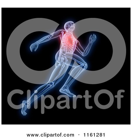 Clipart of 3d Anatomy of a Runner with a Visible Heart, on Black - Royalty Free CGI Illustration by Mopic