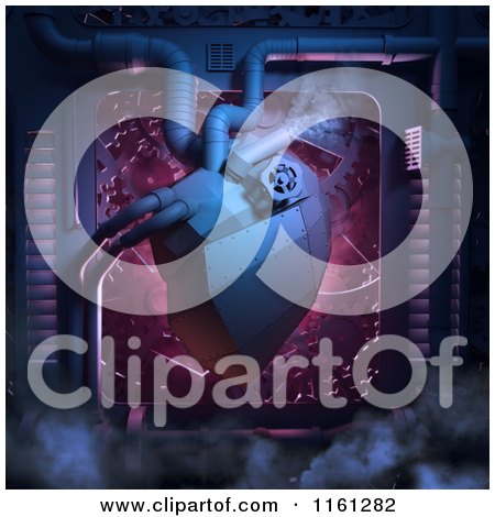 Clipart of a 3d Blue Hardware Heart with Gears and Pipes - Royalty Free CGI Illustration by Mopic