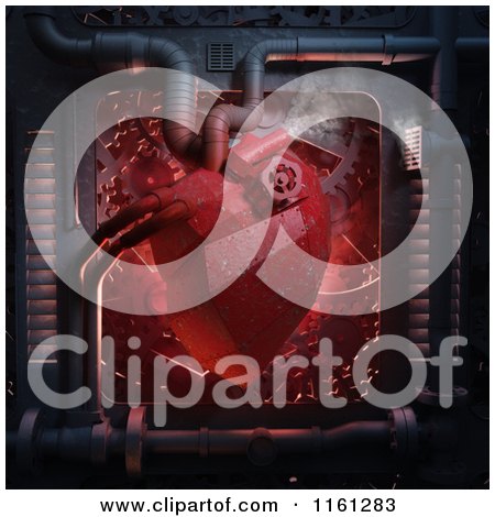 Clipart of a 3d Red Hardware Heart with Gears and Pipes - Royalty Free CGI Illustration by Mopic