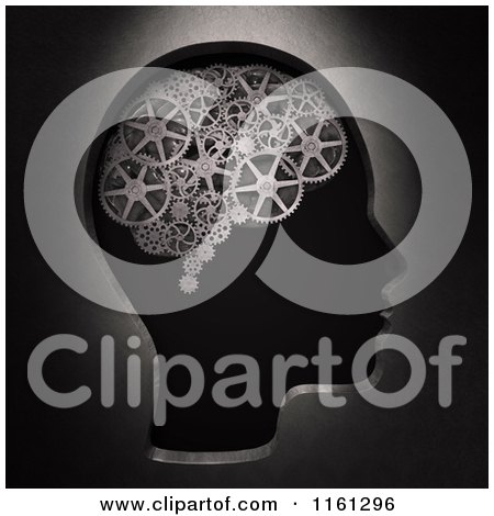 Clipart of a 3d Head with a Gear Brain - Royalty Free CGI Illustration by Mopic