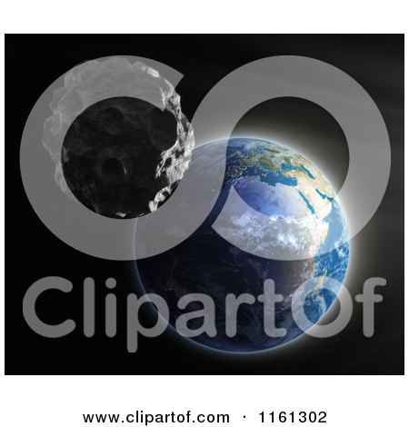 Clipart of a 3d Asteroid Nearing Earth - Royalty Free CGI Illustration by Mopic