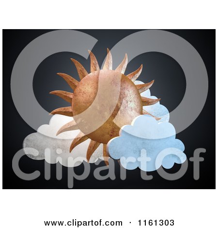 Clipart of a 3d Metal Sun and Clouds - Royalty Free CGI Illustration by Mopic
