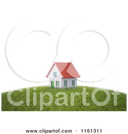 Clipart of a 3d House with a Red Roof on Top of a Hill - Royalty Free CGI Illustration by Mopic