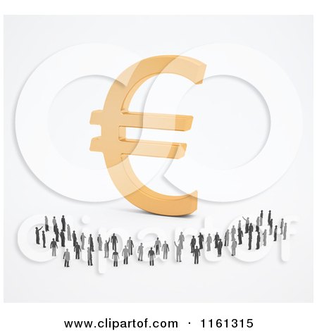 Clipart of a Crowd of 3d Tiny People Around a Golden Euro Symbol 2 - Royalty Free CGI Illustration by Mopic