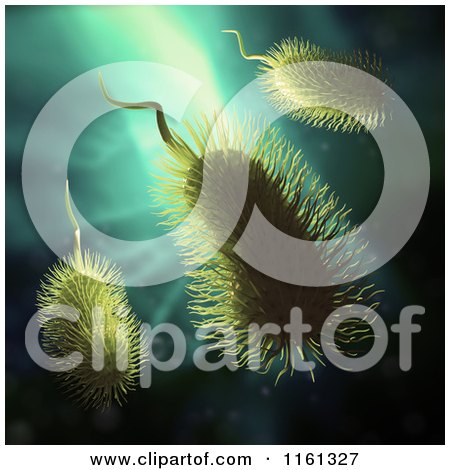 Clipart of 3d Furry Bacteria on Blue - Royalty Free CGI Illustration by Mopic