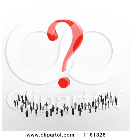 Clipart of a Crowd of 3d Tiny People Under a Red Question Mark - Royalty Free CGI Illustration by Mopic