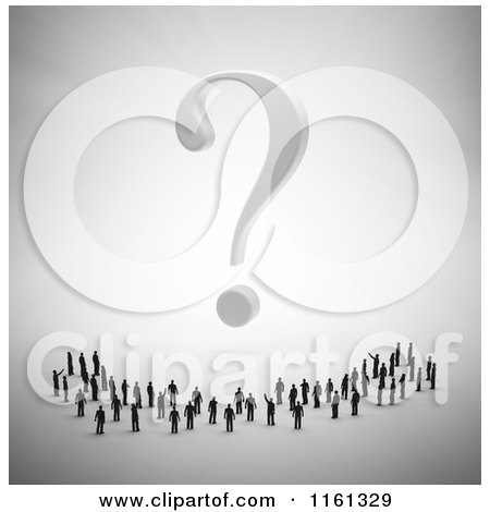 Clipart of a Crowd of 3d Tiny People Under a White Question Mark - Royalty Free CGI Illustration by Mopic