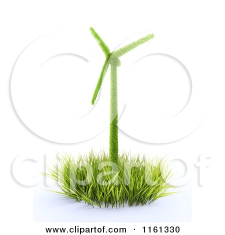 Clipart of a 3d Leafy Windmill in Grass - Royalty Free CGI Illustration by Mopic