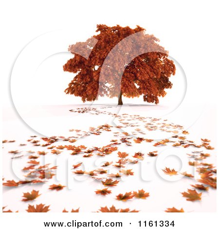 Clipart of a Path of Autumn Maple Leaves Leading to a 3d Tree - Royalty Free CGI Illustration by Mopic