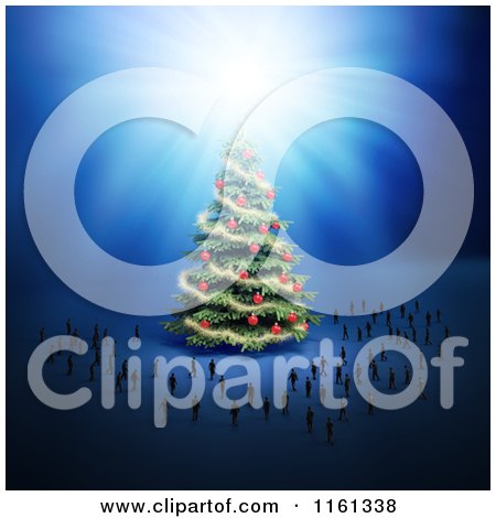 Clipart of a 3d Giant Christmas Tree Surrouned by Tiny People - Royalty Free CGI Illustration by Mopic