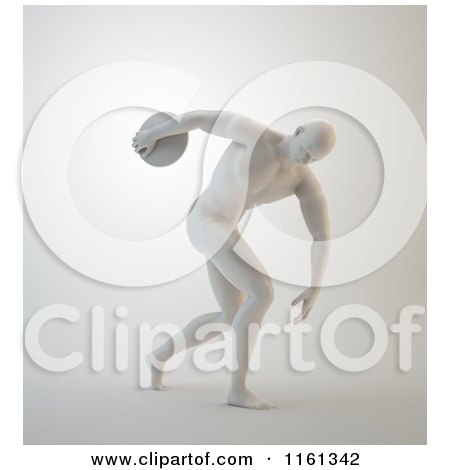 Clipart of a 3d Masculine Discobolus Statue - Royalty Free CGI Illustration by Mopic