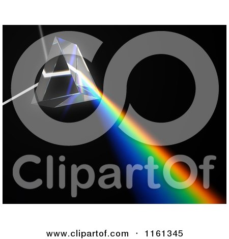 Clipart of a 3d Prism with Light Shining Through and Creating a Rainbow - Royalty Free CGI Illustration by Mopic