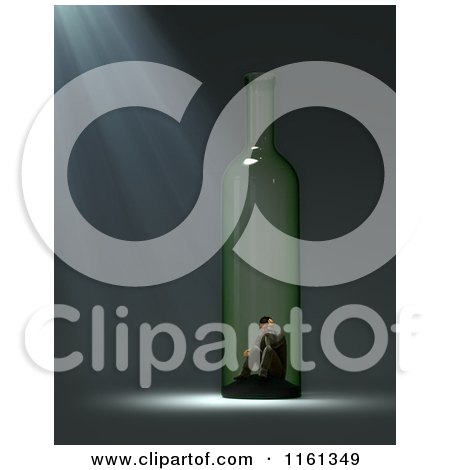 Clipart of a 3d Alcoholic Man Stuck in a Bottle - Royalty Free CGI Illustration by Mopic