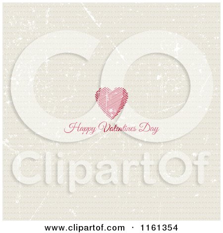 Clipart of a Happy Valentines Day Greeting and Heart on Grungey Tan - Royalty Free Vector Illustration by KJ Pargeter