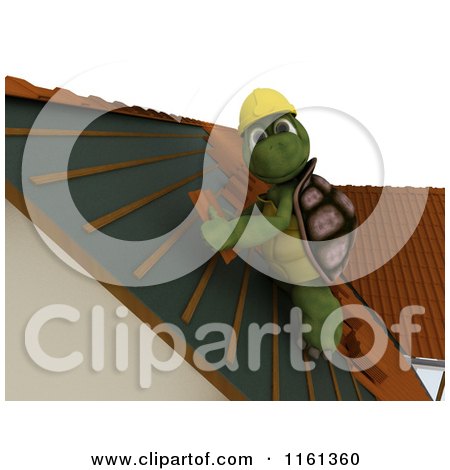 Clipart of a 3d Tortoise Roofer Contractor Applying Shingles - Royalty Free CGI Illustration by KJ Pargeter