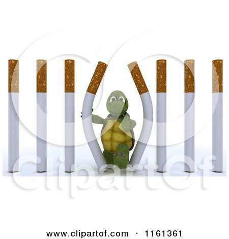 Clipart of a 3d Tortoise Escaping Through Cigarette Prison Bars - Royalty Free CGI Illustration by KJ Pargeter