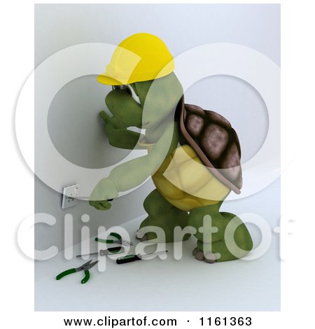 Clipart of a 3d Tortoise Electrician Worker Working on a Socket - Royalty Free CGI Illustration by KJ Pargeter