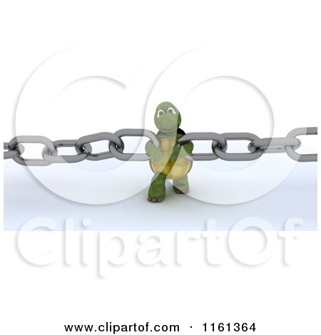 Clipart of a 3d Tortoise Pulling Chain Links Together - Royalty Free CGI Illustration by KJ Pargeter