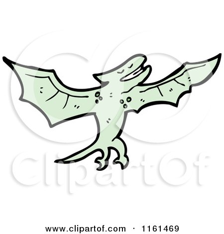 Cartoon of a Green Pterodactyl - Royalty Free Vector Illustration by lineartestpilot