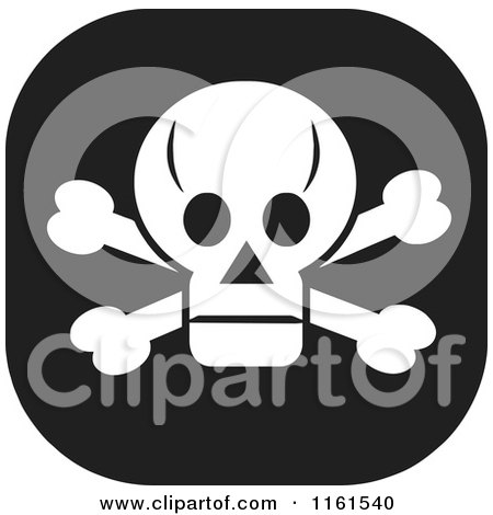 Clipart of a Black and White Skull and Crossbones Icon - Royalty Free Vector Illustration by Johnny Sajem