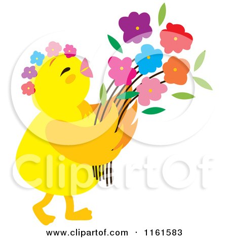 Cartoon of a Cute Chick with Flowers 2 - Royalty Free Vector Clipart by Cherie Reve
