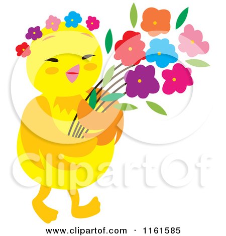 Cartoon of a Cute Chick with Flowers - Royalty Free Vector Clipart by Cherie Reve