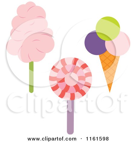 Cartoon of a Loli Pop Ice Cream Cone and Cotton Candy - Royalty Free Vector Clipart by Cherie Reve