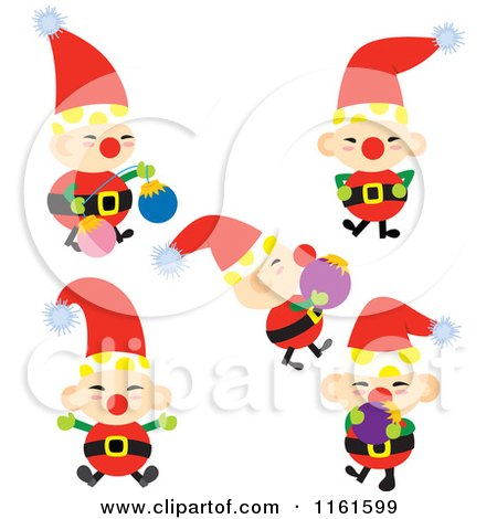 Cartoon of a Christmas Elf in Five Poses - Royalty Free Vector Clipart by Cherie Reve