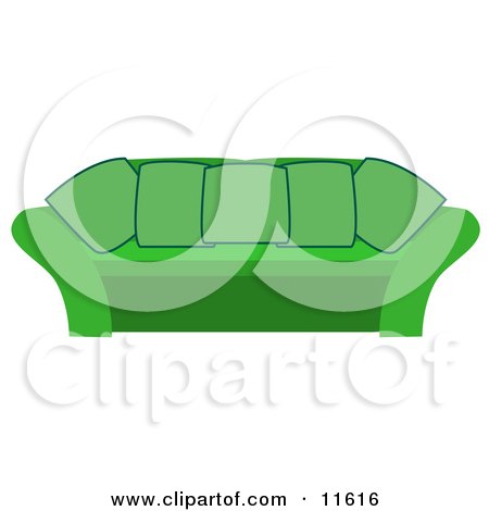 Green Coucn With Pillows in a Living Room Clipart Illustration by AtStockIllustration
