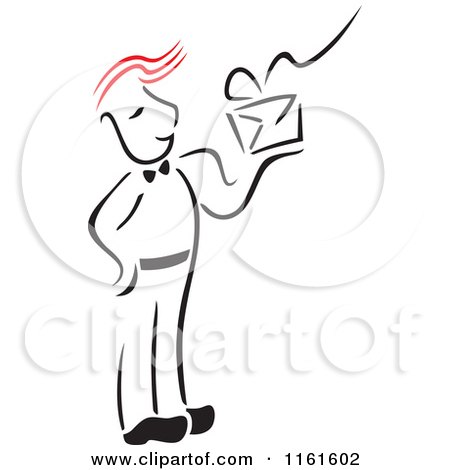 Cartoon of a Black and White Post Man with Red Hair, Holding a Letter - Royalty Free Vector Clipart by Cherie Reve