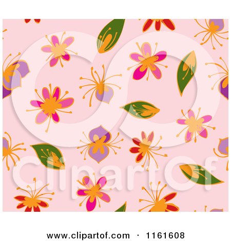 Clipart of a Seamless Spring Flower Background Pattern on Pink - Royalty Free Vector Illustration by Cherie Reve