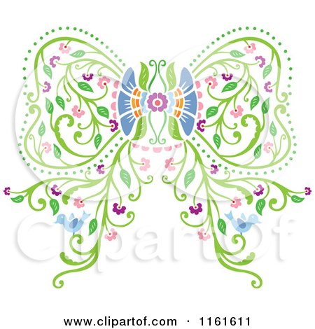 Clipart of a Floral Bow with Blue Birds - Royalty Free Vector Illustration by Cherie Reve