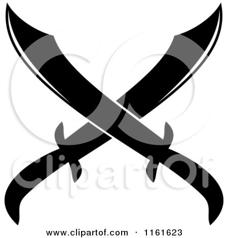 Clipart of Black and White Crossed Machetes Version 1 - Royalty Free Vector Illustration by Vector Tradition SM