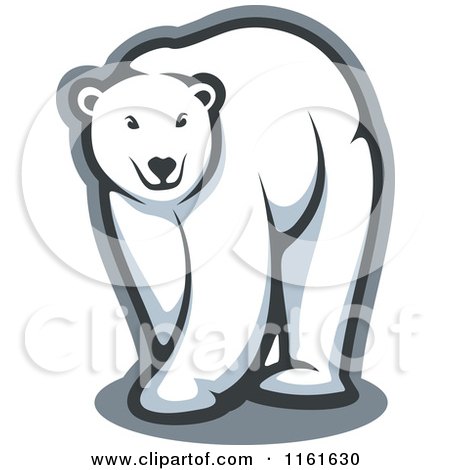 Clipart of a Walking Polar Bear Outlined in Gray - Royalty Free Vector Illustration by Vector Tradition SM