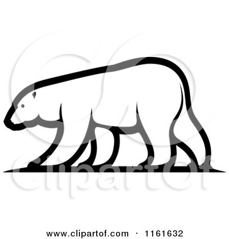 Clipart of a Black and White Walking Polar Bear in Profile - Royalty Free Vector Illustration by Vector Tradition SM