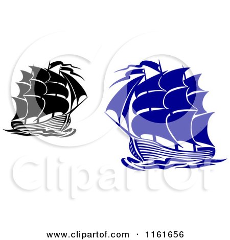 Clipart of Blue and Black Galleon Ships - Royalty Free Vector Illustration by Vector Tradition SM