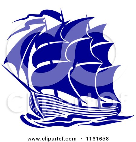 Clipart of a Blue Galleon Ship - Royalty Free Vector Illustration by Vector Tradition SM