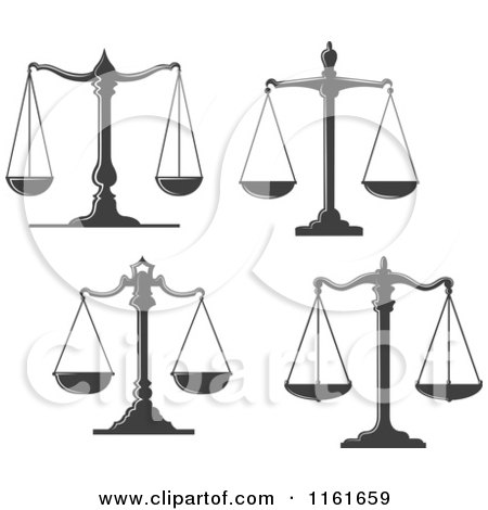 Clipart of Four Dark Gray Scales of Justice - Royalty Free Vector Illustration by Vector Tradition SM
