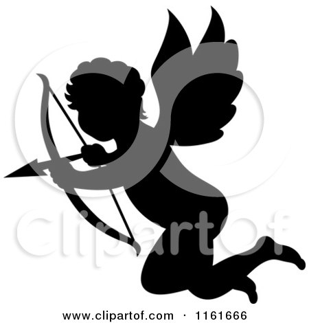 Clipart of a Silhouetted Cupid Aiming His Arrow - Royalty Free Vector Illustration by Vector Tradition SM