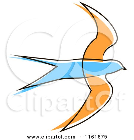 Clipart of a Simple Blue and Orange Swallow - Royalty Free Vector Illustration by Vector Tradition SM