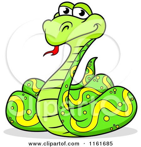 Cartoon of a Happy Coiled Green Python Snake - Royalty Free Vector Clipart by Vector Tradition SM