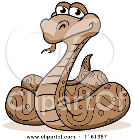 Cartoon of a Happy Coiled Brown Python Snake - Royalty Free Vector Clipart by Vector Tradition SM