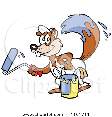 Cartoon of a Happy Painter Squirrel with Paint on His Tail - Royalty Free Vector Clipart by LaffToon